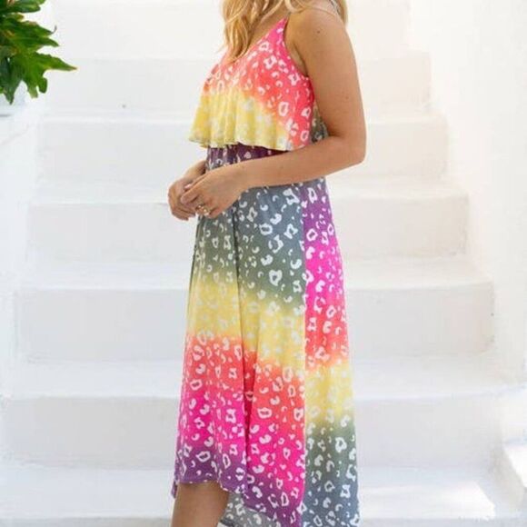 White Birch Neon Animal Print Dress- Small- NWOT- Bold, Strappy, Bright, Fun - Picture 2 of 3